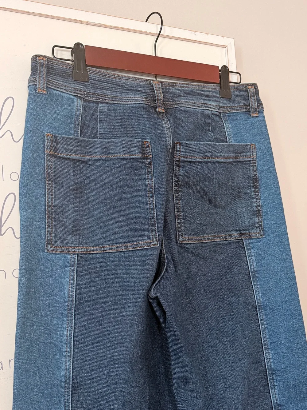 Chelsea And Violet Two Tone Dark Medium Wash Baggy Wide Leg Denim Jeans Size 6